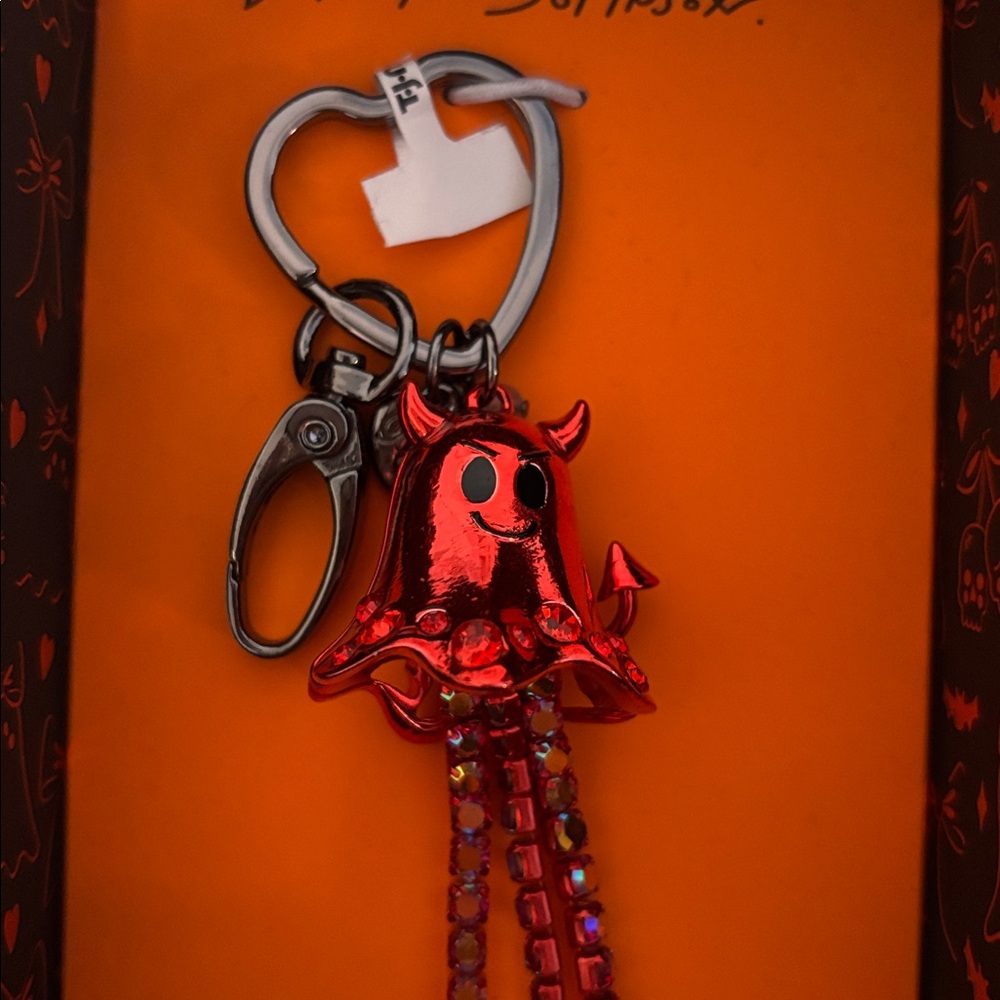 NWT-Betsey Johnson Red Devil Keychain/charm with Pink Rhinestones legs